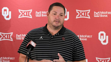 OU offensive coordinator Jeff Lebby speaks during a media day for the University of Oklahoma Sooners (OU) football team in Norman, Okla., Tuesday, Aug. 1, 2023.