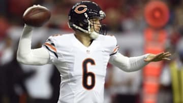 Oct 12, 2014; Atlanta, GA, USA; Chicago Bears quarterback Jay Cutler (6) passes against the Atlanta Falcons during the first quarter at the Georgia Dome. Mandatory Credit: Dale Zanine-USA TODAY Sports