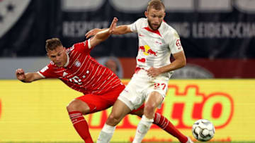 Konrad Laimer (R) will not be joining Bayern Munich this summer. (Photo by Alexander Hassenstein/Getty Images)