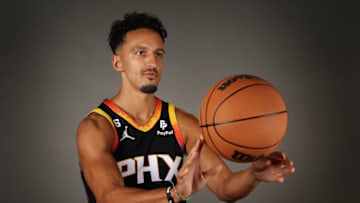 PHOENIX, ARIZONA - SEPTEMBER 26: Landry Shamet #14 of the Phoenix Suns poses for a portrait during NBA media day at Events On Jackson on September 26, 2022 in Phoenix, Arizona. NOTE TO USER: User expressly acknowledges and agrees that, by downloading and or using this photograph, User is consenting to the terms and conditions of the Getty Images License Agreement. (Photo by Christian Petersen/Getty Images)