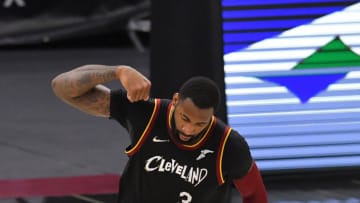 Cleveland Cavaliers big Andre Drummond celebrates after scoring in-game. (Photo by Jason Miller/Getty Images)