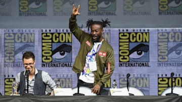 SAN DIEGO, CA - JULY 19: Kofi Kingston (C) speaks onstage during the Dragon Ball Super panel during Comic-Con International 2018 at San Diego Convention Center on July 19, 2018 in San Diego, California. (Photo by Kevin Winter/Getty Images)