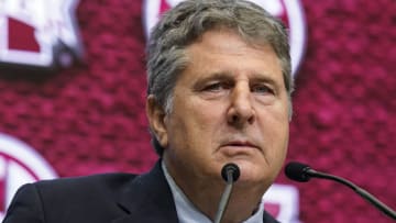 Jul 19, 2022; Atlanta, GA, USA; Mississippi State head coach Mike Leach shown on the stage during SEC Media Days at the College Football Hall of Fame. Mandatory Credit: Dale Zanine-USA TODAY Sports