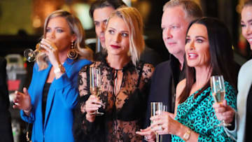 THE REAL HOUSEWIVES OF BEVERLY HILLS -- Episode 920 -- Pictured: (l-r) Teddi Mellencamp Arroyave, Edwin Arroyave, Dorit Kemsley, Paul "PK" Kemsley, Kyle Richards -- (Photo by: Nicole Weingart/Bravo)