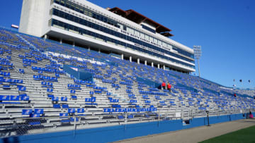 Oct 31, 2020; Lawrence, Kansas, USA; A general view of the stadium before the game between the Kansas Jayhawks and Iowa State Cyclones at David Booth Kansas Memorial Stadium. Mandatory Credit: Denny Medley-USA TODAY Sports
