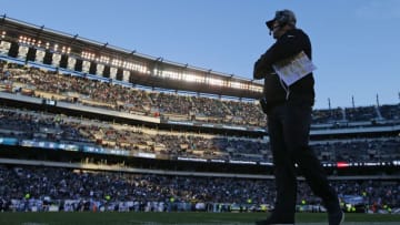 PHILADELPHIA, PA - JANUARY 01: Head coach Doug Pederson of the Philadelphia Eagles looks out onto the field in the final moments of a game against the Dallas Cowboys at Lincoln Financial Field on January 1, 2017 in Philadelphia, Pennsylvania. The Eagles defeated the Cowboys 27-13. (Photo by Rich Schultz/Getty Images)