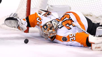 Nov 22, 2016; Sunrise, FL, USA; Philadelphia Flyers goalie Steve Mason (35) makes a save in the third period of a game against the Florida Panthers at BB&T Center. The Flyers won 3-1. Mandatory Credit: Robert Mayer-USA TODAY Sports