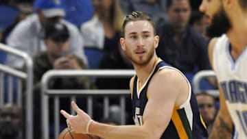 Nov 11, 2016; Orlando, FL, USA; Utah Jazz forward Gordon Hayward (20) drives to the basket against the Orlando Magic during the first quarter at Amway Center. Mandatory Credit: Kim Klement-USA TODAY Sports
