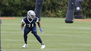 May 25, 2016; Irving, TX, USA; Dallas Cowboys cornerback Byron Jones (31) during organized team activities at Dallas Cowboys Headquarters. Mandatory Credit: Matthew Emmons-USA TODAY Sports
