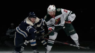 COLUMBUS, OH - NOVEMBER 29: Eric Fehr #21 of the Minnesota Wild skates against the Columbus Blue Jackets on November 29, 2018 at Nationwide Arena in Columbus, Ohio. (Photo by Jamie Sabau/NHLI via Getty Images)