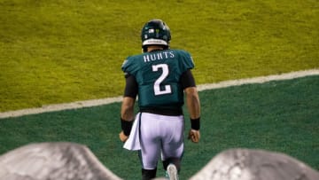 Jan 3, 2021; Philadelphia, Pennsylvania, USA; Philadelphia Eagles quarterback Jalen Hurts (2) takes the field for a game against the Washington Football Team at Lincoln Financial Field. Mandatory Credit: Bill Streicher-USA TODAY Sports