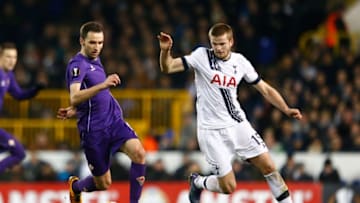 LONDON, ENGLAND - FEBRUARY 25: Milan Badelj of Fiorentina and Eric Dier of Tottenham Hotspur compete for the ball during the UEFA Europa League round of 32 second leg match between Tottenham Hotspur and Fiorentina at White Hart Lane on February 25, 2016 in London, United Kingdom. (Photo by Julian Finney/Getty Images)