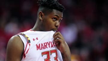 Dec 27, 2015; College Park, MD, USA; Maryland Terrapins center Diamond Stone (33) looks on in the first half against the Marshall Thundering Herd at Xfinity Center. Mandatory Credit: Evan Habeeb-USA TODAY Sports