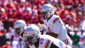 BLOOMINGTON, IN - SEPTEMBER 14: Ohio State (QB) Justin Fields (1) during a college football game between the Ohio State Buckeyes and Indiana Hoosiers on September 14, 2019 at Memorial Stadium in Bloomington, IN (Photo by James Black/Icon Sportswire via Getty Images)