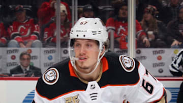 NEWARK, NEW JERSEY - JANUARY 19: Rickard Rakell #67 of the Anaheim Ducks skates against the New Jersey Devils at the Prudential Center on January 19, 2019 in Newark, New Jersey. The Ducks defeated the Devils 3-2. (Photo by Bruce Bennett/Getty Images)