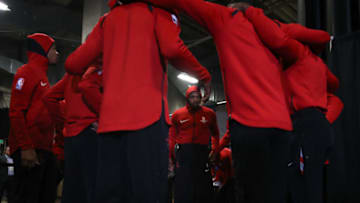 OAKLAND, CA - MAY 26: The Houston Rockets huddle (Photo by Ezra Shaw/Getty Images)