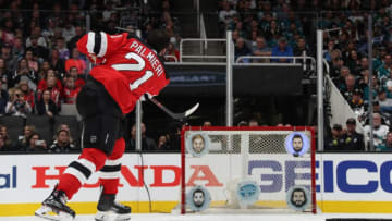 SAN JOSE, CA - JANUARY 25: Kyle Palmieri #21 of the New Jersey Devils competes in the Honda NHL Accuracy Shooting during the 2019 SAP NHL All-Star Skills at SAP Center on January 25, 2019 in San Jose, California. (Photo by Dave Sandford/NHLI via Getty Images)