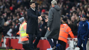LONDON, ENGLAND - NOVEMBER 18: Mauricio Pochettino, Manager of Tottenham Hotspur and Arsene Wenger, Manager of Arsenal shake hands after the Premier League match between Arsenal and Tottenham Hotspur at Emirates Stadium on November 18, 2017 in London, England. (Photo by Mike Hewitt/Getty Images)