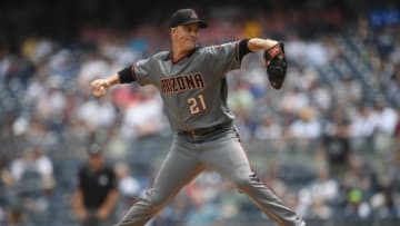 NEW YORK, NEW YORK - JULY 31: Zack Greinke #21 of the Arizona Diamondbacks pitches during the first inning of the game against the New York Yankees at Yankee Stadium on July 31, 2019 in the Bronx borough of New York City. (Photo by Sarah Stier/Getty Images)