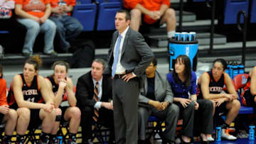WASHINGTON, DC - FEBRUARY 28: Head coach Aaron Roussell of the Bucknell Bison looks on during a women's college basketball game against the American University Eagles at Bender Arena on February 28, 2015 in Washington, DC. The Eagles 65-55. (Photo by Mitchell Layton/Getty Images)