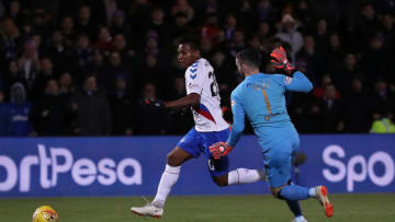 LIVINGSTON, SCOTLAND - JANUARY 27: Alfredo Morelos of Rangers beats Liam Kelly of Livingston FC as he scores his team's third goal during the Ladbrokes Premiership match between Livingston and Rangers at Tony Macaroni Arena on January 27, 2019 in Livingston, United Kingdom. (Photo by Ian MacNicol/Getty Images)