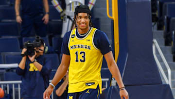ANN ARBOR, MICHIGAN - OCTOBER 21: Jett Howard #13 of the Michigan Wolverines is seen during the Michigan Madness event kicking off the Michigan Mens and Womens basketball season at Crisler Arena on October 21, 2022 in Ann Arbor, Michigan. (Photo by Aaron J. Thornton/Getty Images)