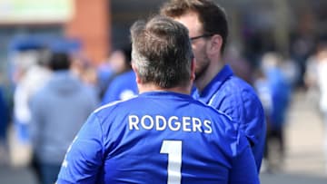 LEICESTER, ENGLAND - MARCH 30: A Leicester fan wearing a Brendan Rodgers shirt is seen prior to the Premier League match between Leicester City and AFC Bournemouth at The King Power Stadium on March 30, 2019 in Leicester, United Kingdom. (Photo by Michael Regan/Getty Images)