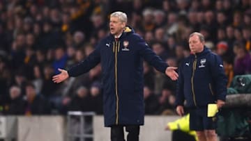 HULL, ENGLAND - MARCH 08: Arsene Wenger, Manager of Arsenal reacts during the Emirates FA Cup Fifth Round Replay match between Hull City and Arsenal at KC Stadium on March 8, 2016 in Hull, England. (Photo by Laurence Griffiths/Getty Images)