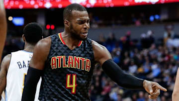Dec 23, 2016; Denver, CO, USA; Atlanta Hawks forward Paul Millsap (4) reacts after a play in the fourth quarter against the Denver Nuggets at the Pepsi Center. The Hawks won 109-108. Mandatory Credit: Isaiah J. Downing-USA TODAY Sports