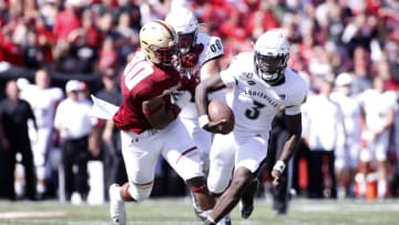 LOUISVILLE, KENTUCKY - OCTOBER 05: Micale Cunningham #3 of the Louisville Cardinals runs the ball in the game against the Boston College Eagles at Cardinal Stadium on October 05, 2019 in Louisville, Kentucky. (Photo by Justin Casterline/Getty Images)