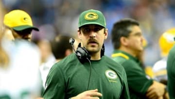 Nov 28, 2013; Detroit, MI, USA; Green Bay Packers quarterback Aaron Rodgers (12) against the Detroit Lions at Ford Field. Mandatory Credit: Andrew Weber-USA TODAY Sports