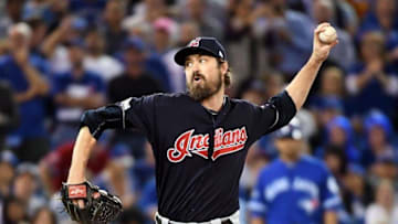Oct 19, 2016; Toronto, Ontario, CAN; Cleveland Indians relief pitcher Andrew Miller (24) pitches during the seventh inning against the Toronto Blue Jays in game five of the 2016 ALCS playoff baseball series at Rogers Centre. Mandatory Credit: Nick Turchiaro-USA TODAY Sports