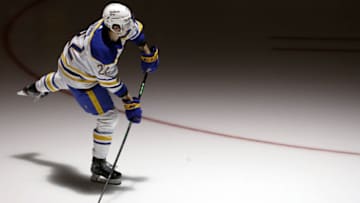 Oct 5, 2021; Pittsburgh, Pennsylvania, USA; Buffalo Sabres right wing Jack Quinn (22) takes the ice to warm up before playing the Pittsburgh Penguins at PPG Paints Arena. Mandatory Credit: Charles LeClaire-USA TODAY Sports