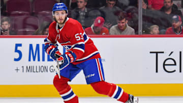 MONTREAL, QC - DECEMBER 02: Montreal Canadiens Defenceman Victor Mete (53) skates and looks at his left during the Detroit Red Wings versus the Montreal Canadiens game on December 2, 2017, at Bell Centre in Montreal, QC (Photo by David Kirouac/Icon Sportswire via Getty Images)