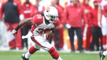 Oct 18, 2015; Pittsburgh, PA, USA; Arizona Cardinals running back Andre Ellington (38) rushes the ball against the Pittsburgh Steelers during the first quarter at Heinz Field. Mandatory Credit: Charles LeClaire-USA TODAY Sports