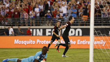 Sep 6, 2016; Jacksonville, FL, USA; United States midfielder Sasha Kljestan (16) celebrates a first half goal in a game against Trinidad & Tobago at EverBank Field. Mandatory Credit: Logan Bowles-USA TODAY Sports