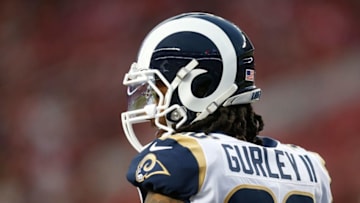 SANTA CLARA, CALIFORNIA - DECEMBER 21: Todd Gurley #30 of the Los Angeles Rams warms up before the game against the San Francisco 49ers at Levi's Stadium on December 21, 2019 in Santa Clara, California. (Photo by Lachlan Cunningham/Getty Images)