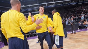 SACRAMENTO, CA - NOVEMBER 20: Nikola Jokic #15 of the Denver Nuggets gets introduced into the starting lineup against the Sacramento Kings on November 20, 2017 at Golden 1 Center in Sacramento, California. NOTE TO USER: User expressly acknowledges and agrees that, by downloading and or using this photograph, User is consenting to the terms and conditions of the Getty Images Agreement. Mandatory Copyright Notice: Copyright 2017 NBAE (Photo by Rocky Widner/NBAE via Getty Images)