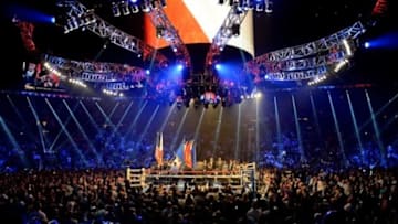 Apr 12, 2014; Las Vegas, NV, USA; A general view of the ring before the WBO World Welterweight Championship fight at MGM Grand Garden Arena between Timothy Bradley Jr. (not pictured) and Manny Pacquiao (not pictured). Mandatory Credit: Jayne Kamin-Oncea-USA TODAY Sports