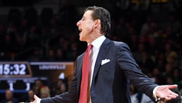 Jan 4, 2017; South Bend, IN, USA; Louisville Cardinals head coach Rick Pitino argues a foul call in the first half against the Notre Dame Fighting Irish at the Purcell Pavilion. Mandatory Credit: Matt Cashore-USA TODAY Sports