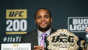 LAS VEGAS, NV - JULY 06: UFC lightweight champion Daniel Cormier speaks to the media during the UFC 200: Press Conference in KA Theater at MGM Grand Hotel