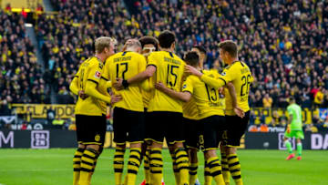 DORTMUND, GERMANY - FEBRUARY 01: Erling Braut Haaland of Borussia Dortmund celebrates scoring the goal to the 2:0 during the Bundesliga match between Borussia Dortmund and 1. FC Union Berlin at the Signal Iduna Park on February 01, 2020 in Dortmund, Germany. (Photo by Alexandre Simoes/Borussia Dortmund via Getty Images)