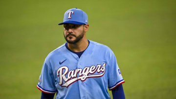 Aug 14, 2022; Arlington, Texas, USA; Texas Rangers starting pitcher Martin Perez (54) in action during the game between the Texas Rangers and the Seattle Mariners at Globe Life Field. Mandatory Credit: Jerome Miron-USA TODAY Sports