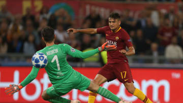 ROME, ITALY - OCTOBER 02: Cengiz Under of AS Roma scores the team's third goal during the Group G match of the UEFA Champions League between AS Roma and Viktoria Plzen at Stadio Olimpico on October 2, 2018 in Rome, Italy. (Photo by Paolo Bruno/Getty Images)