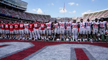 April 15, 2023; Columbus, Ohio, USA; Players sing "Carmen Ohio" following the Ohio State spring football game Saturday at Ohio Stadium.Mandatory Credit: Barbara J. Perenic/Columbus DispatchOhio State Spring Game Bjp 50