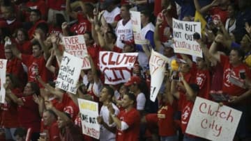 May 25, 2015; Houston, TX, USA; Houston Rockets fans during the second half against the Golden State Warriors in game four of the Western Conference Finals of the NBA Playoffs. at Toyota Center. Mandatory Credit: Troy Taormina-USA TODAY Sports