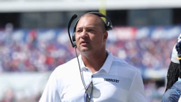 BUFFALO, NY - SEPTEMBER 16: Wide receivers coach Phil McGeoghan of the Los Angeles Chargers looks on from the sideline during NFL game action against the Buffalo Bills at New Era Field on September 16, 2018 in Buffalo, New York. (Photo by Tom Szczerbowski/Getty Images)