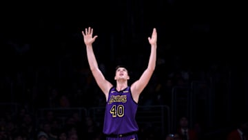 LOS ANGELES, CALIFORNIA - DECEMBER 21: Ivica Zubac #40 of the Los Angeles Lakers reacts to his foul during a 112-104 Laker win over the New Orleans Pelicans at Staples Center on December 21, 2018 in Los Angeles, California. NOTE TO USER: User expressly acknowledges and agrees that, by downloading and or using this photograph, User is consenting to the terms and conditions of the Getty Images License Agreement. (Photo by Harry How/Getty Images)