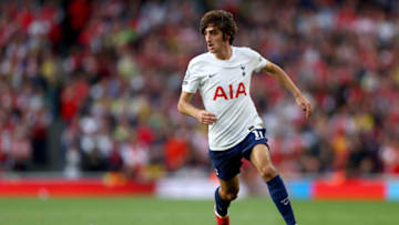 LONDON, ENGLAND - SEPTEMBER 26: Bryan Gil of Tottenham Hotspur in action during the Premier League match between Arsenal and Tottenham Hotspur at Emirates Stadium on September 26, 2021 in London, England. (Photo by Clive Rose/Getty Images)