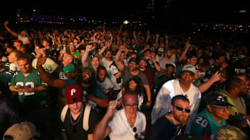 PHILADELPHIA, PA - APRIL 27: Eagles fans cheer prior to their #14 overall pick by the Philadelphia Eagles (from Vikings) during their during the first round of the 2017 NFL Draft at the Philadelphia Museum of Art on April 27, 2017 in Philadelphia, Pennsylvania. (Photo by Mitchell Leff/Getty Images)
